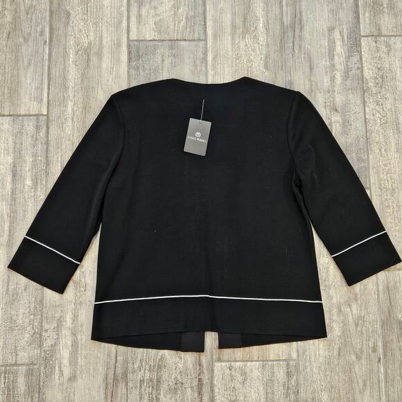 Ming Wang Cardigan Womens Size XS Black Open Front Pink Ribbon Grommet Trim - Picture 5 of 11